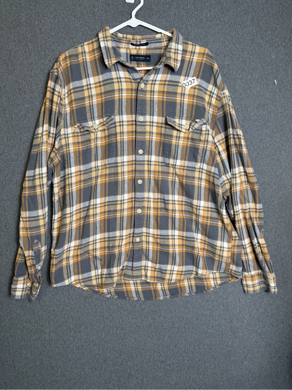 Lucky Brand Plaid Button-Down Shirt in Gray and Mustard